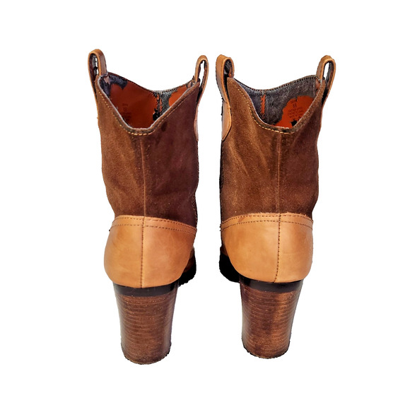 Lauren Ralph Lauren Devyn Leather Suede Heeled Ankle Boots Western Tan Brown 8B - Picture 3 of 9